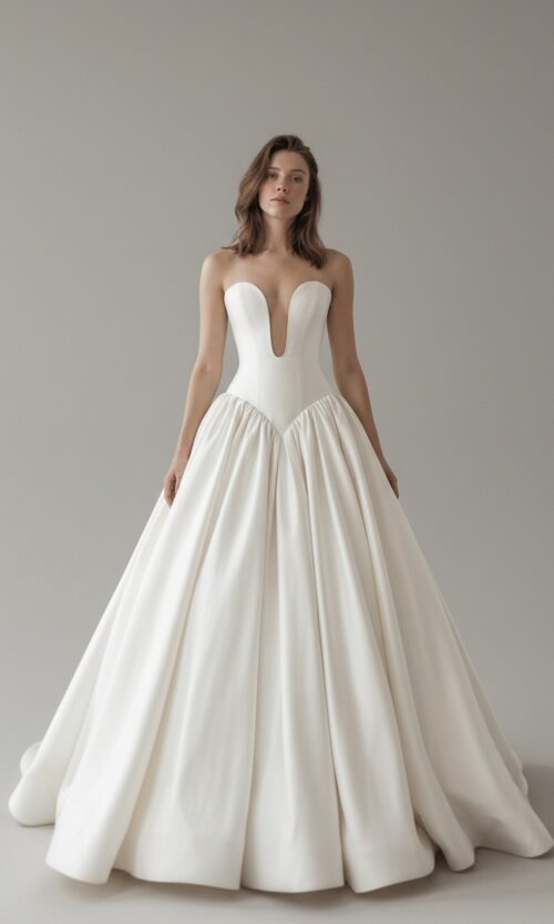 Deep Plunge Strapless Ball Gown