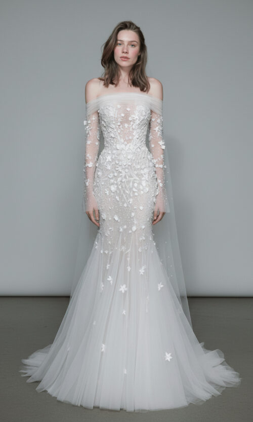 Off-Shoulder Illusion Floral Mermaid Bridal Gown