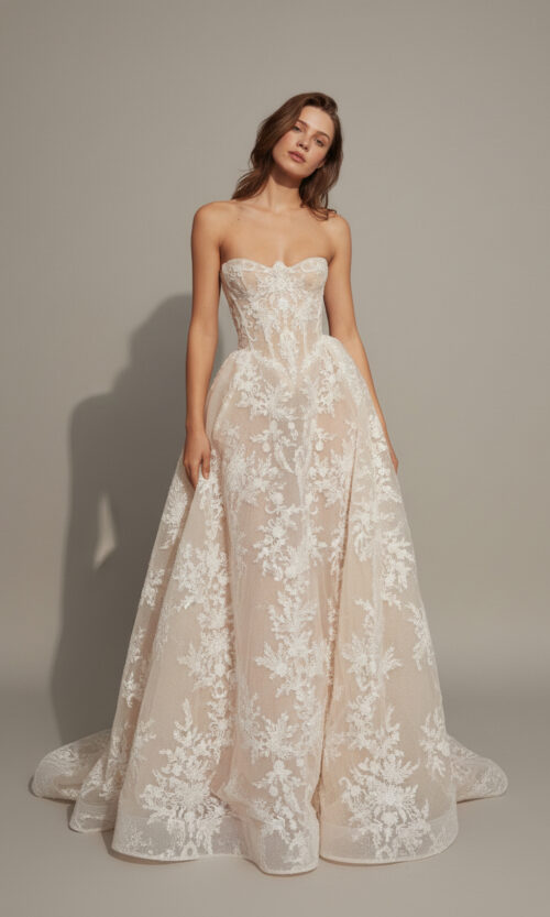 Strapless Lace Corset Bridal Dress With Removable Skirt