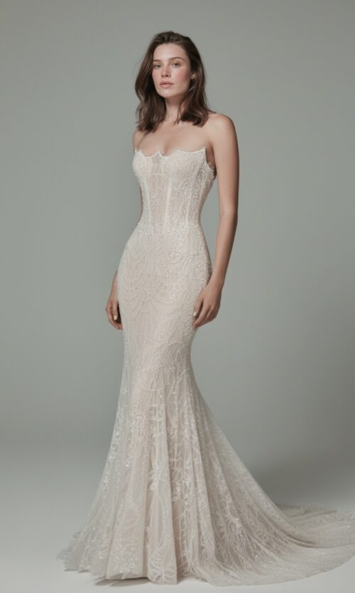 Strapless Beaded Lace Mermaid Bridal Gown