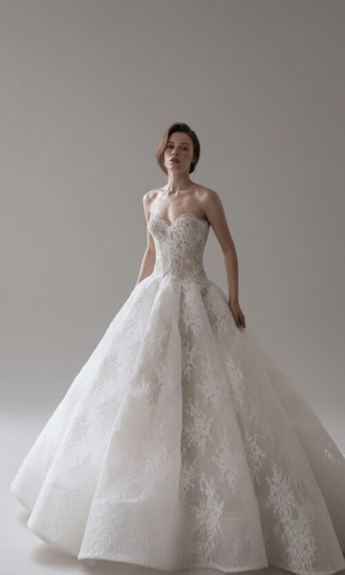 French Lace Strapless Lace Corset Bridal Dress