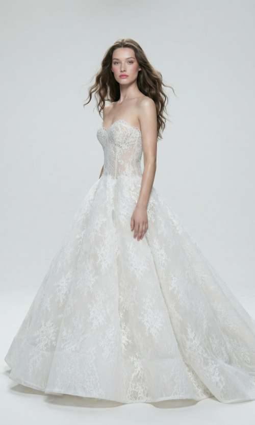 French Lace Strapless Lace Corset Bridal Dress