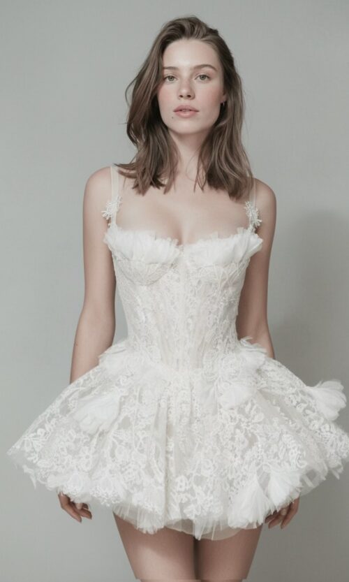 Sheer Strap Corset Lace Mini Dress