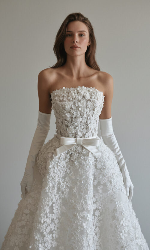 Floral Embellished Strapless Ball Gown