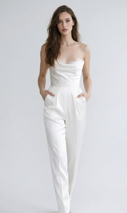 Strapless Satin Bridal Jumpsuit