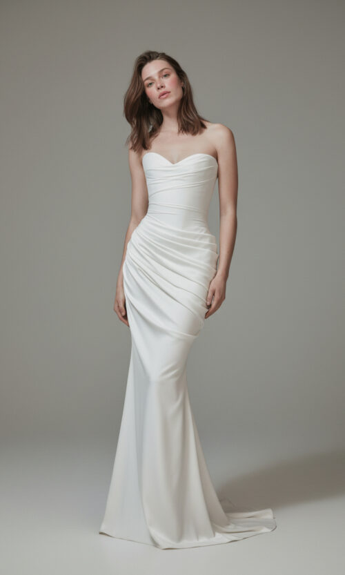 Draped Sweetheart Satin Fit & Flare Wedding Gown