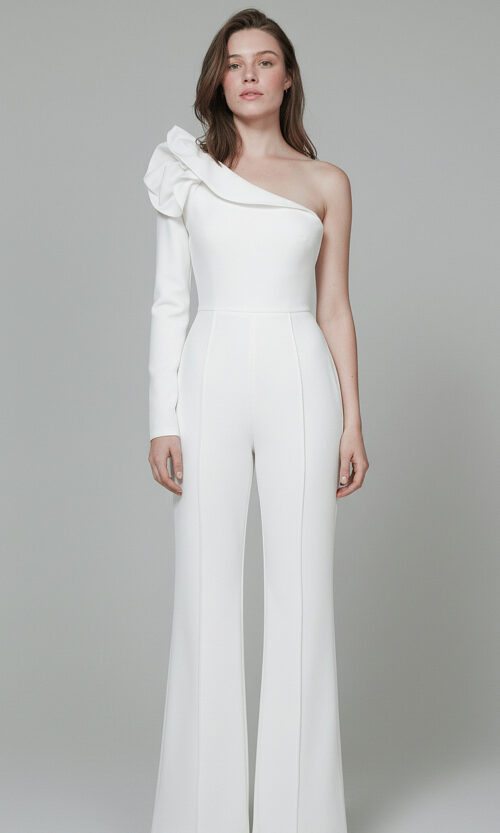 One Shoulder Sculpted Bridal Jumpsuit