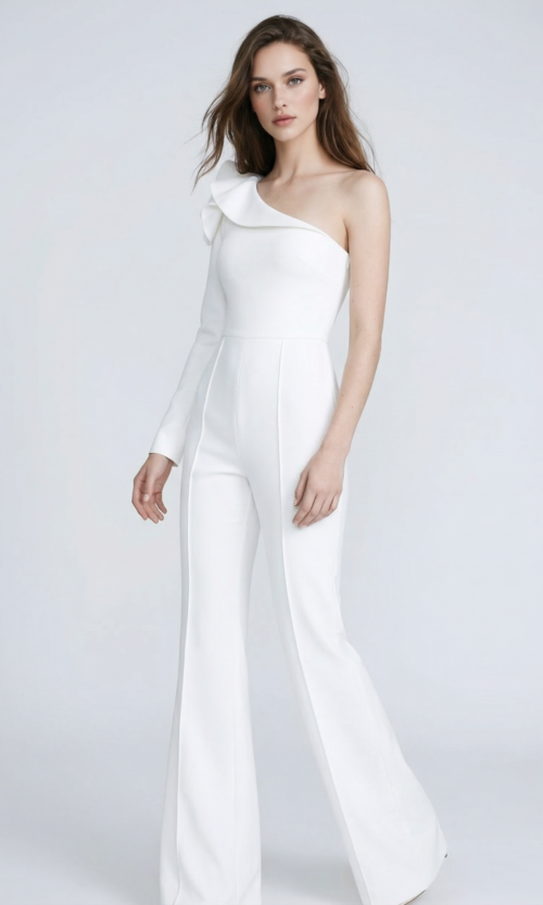 One Shoulder Sculpted Bridal Jumpsuit