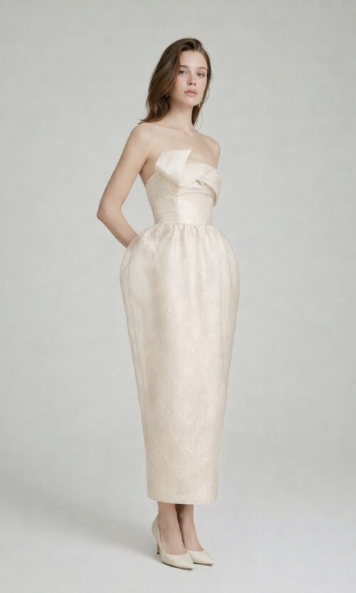 Sculpted Jacquard Strapless Midi Gown