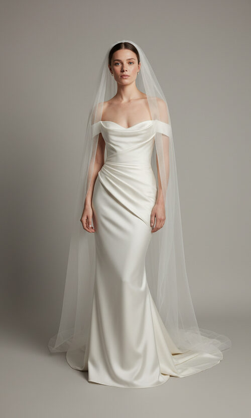OffShoulder Draped Satin Bridal Gown