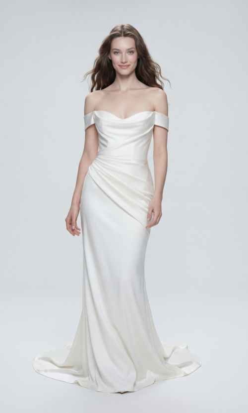 OffShoulder Draped Satin Bridal Gown