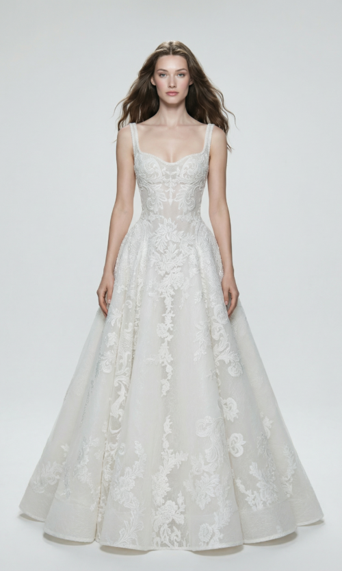Elegant Embroidered Ballgown Wedding Dress with Straps