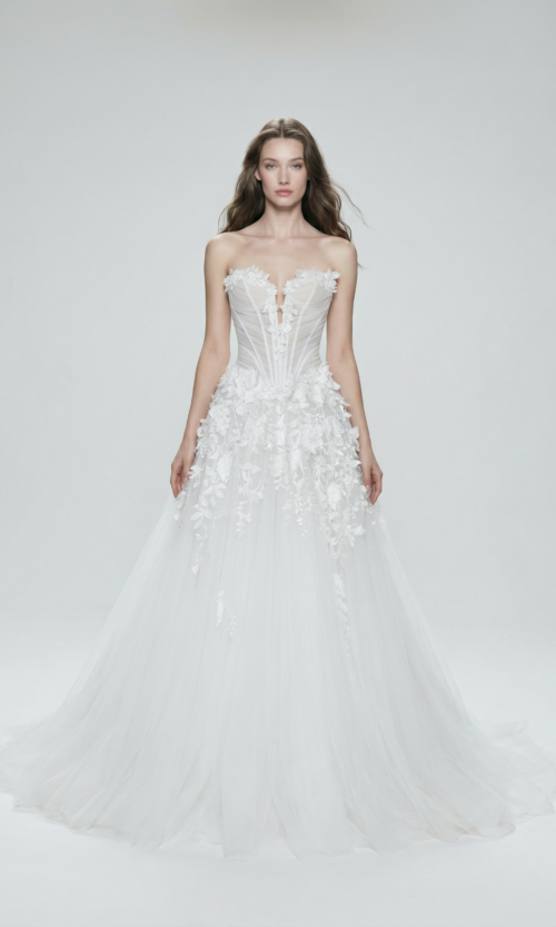 Illusion Corset Floral Appliqué Ballgown Wedding Dress