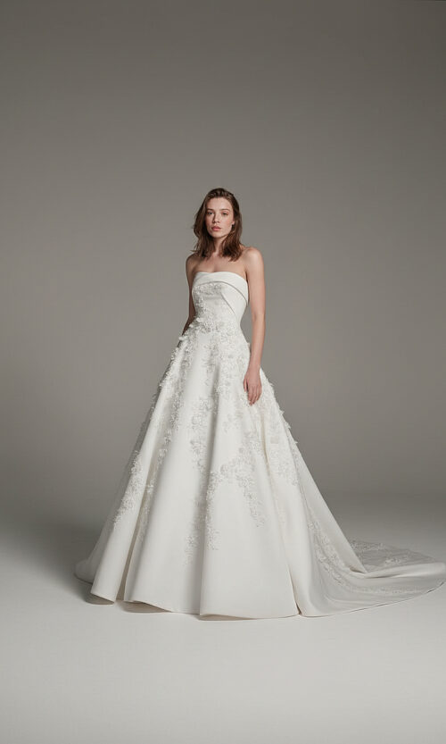 Strapless Embroidered Ball Gown Bridal Dress