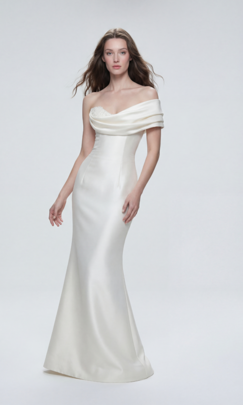 Draped One Shoulder Satin Bridal Gown