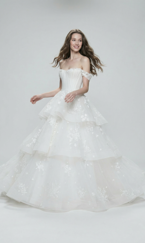 Tiered Corset Tulle Ball Gown Bridal Dress
