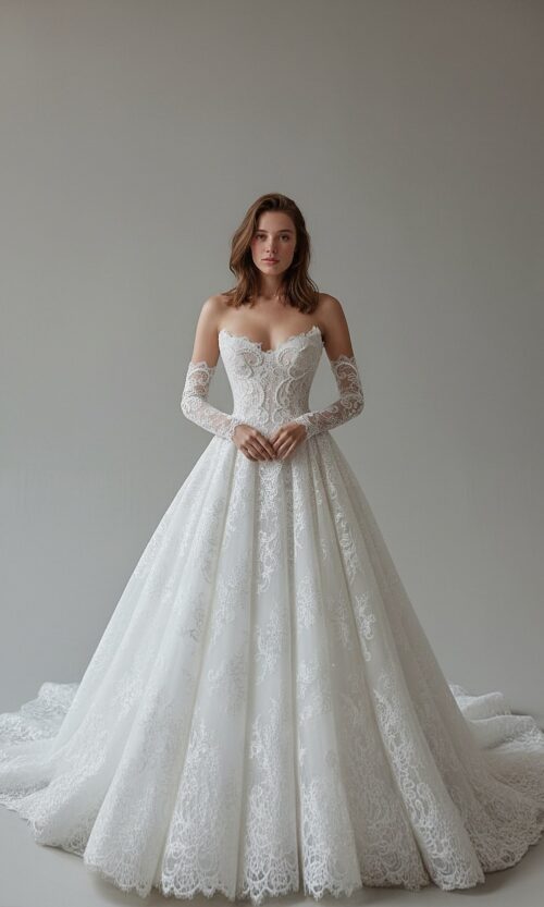 Regal Lace Corset Ball Gown Bridal Dress