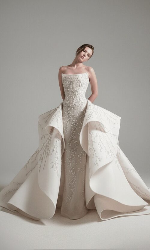 Sculptural Embroidered Couture Ball Gown