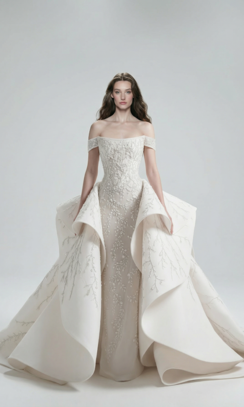 Sculptural Embroidered Couture Ball Gown
