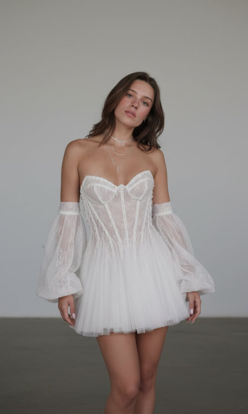 Sheer Corset Mini Dress with Romantic Puff Sleeves