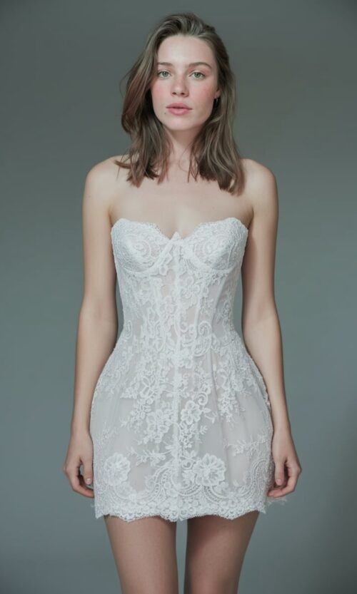 Lace Corset Mini Bridal Dress