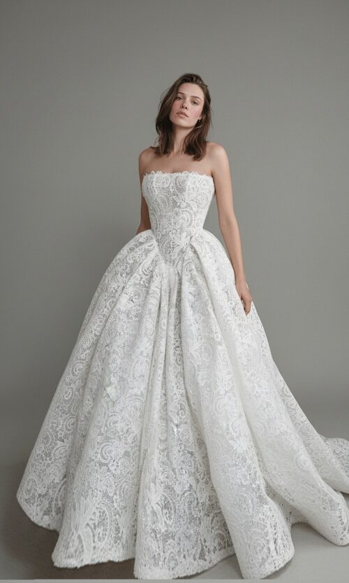 Strapless Full Lace Ball Gown