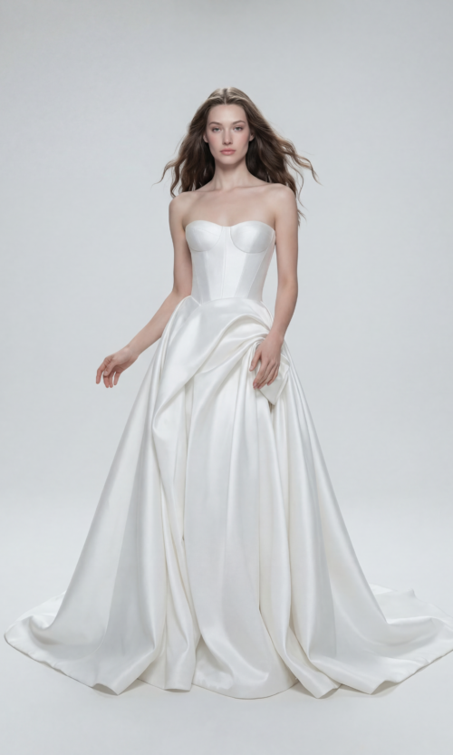 Structured Corset Gown with High Slit and Sculpted Skirt