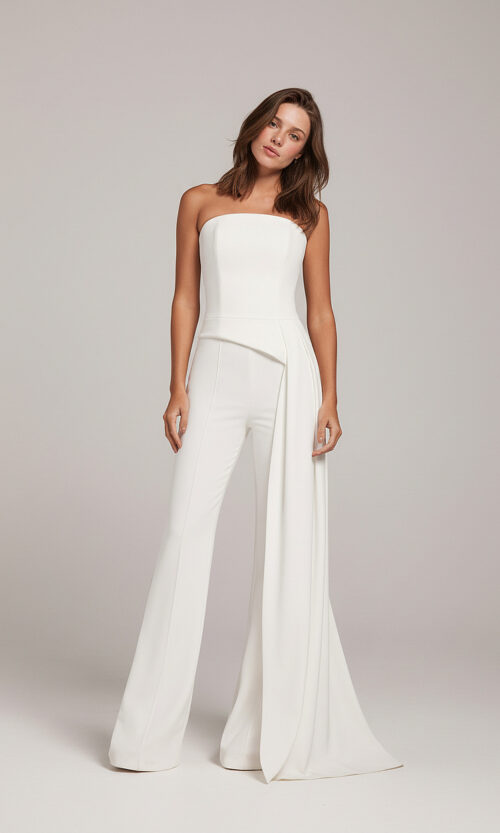 Minimal Strapless Bridal Jumpsuit with Draped Detail
