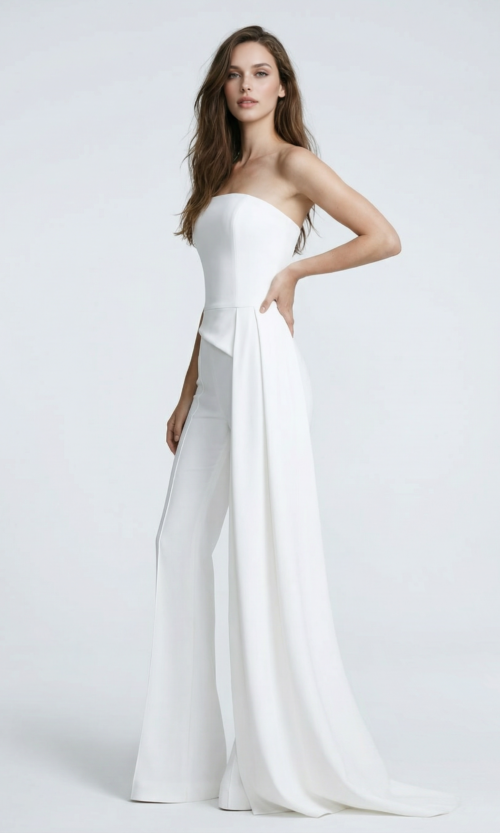 Minimal Strapless Bridal Jumpsuit with Draped Detail