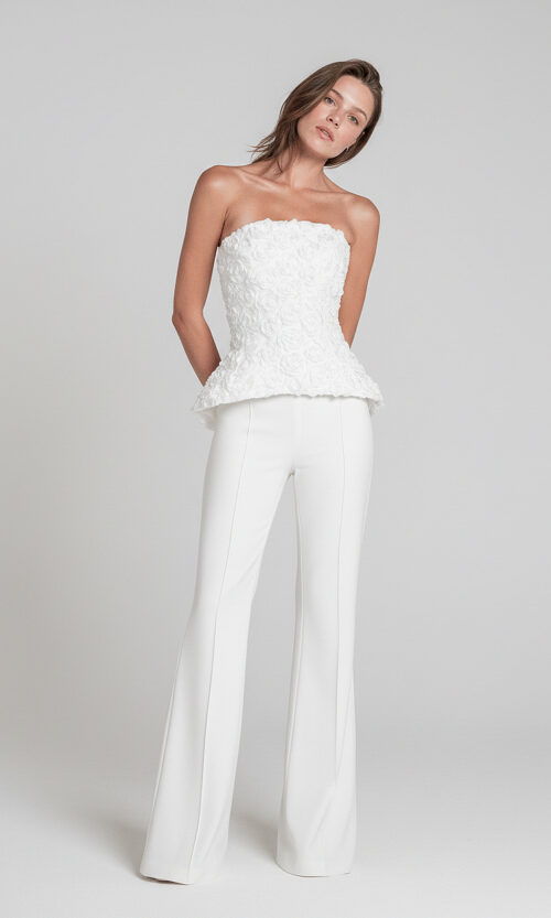 Strapless Floral Texture Bridal Jumpsuit