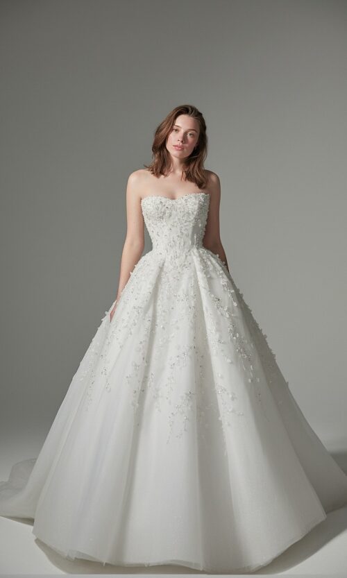 Crystal Blossom Strapless Ball Gown