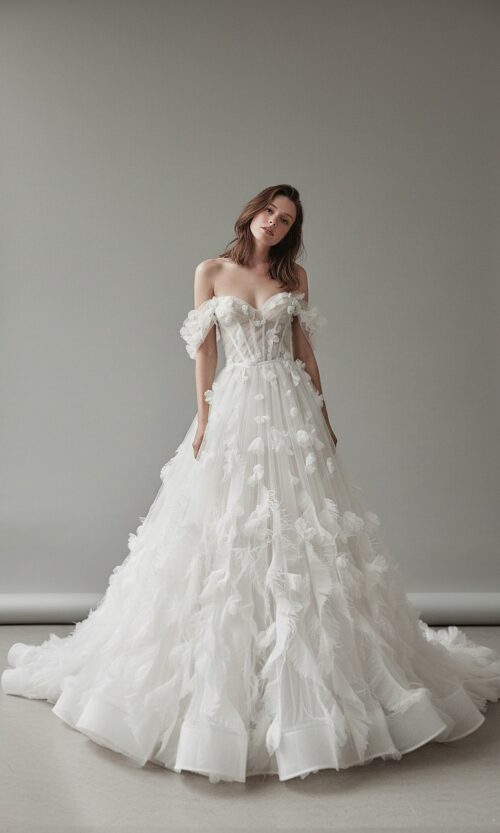 Ethereal Off Shoulder Floral Ball Gown
