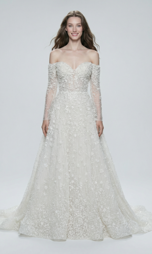 Off Shoulder Beaded Lace Mermaid Gown