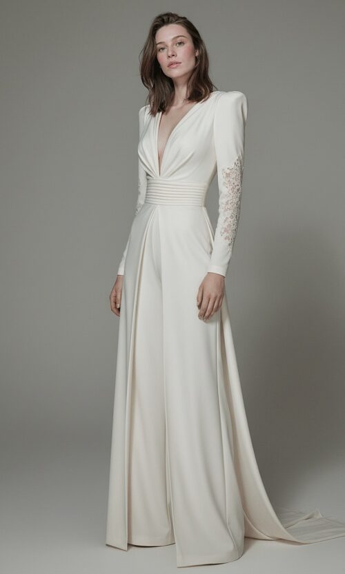 Deep V Plunge Bridal Jumpsuit