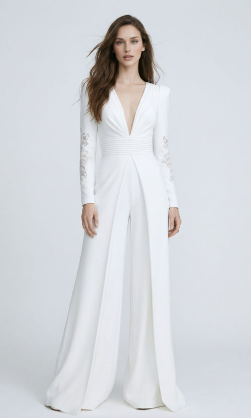 Deep V Plunge Bridal Jumpsuit