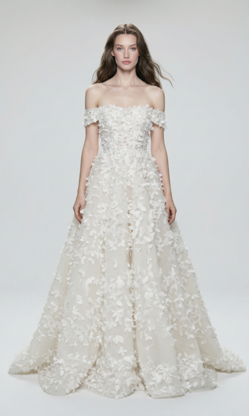 Offshoulder Blooming Couture Ball Gown