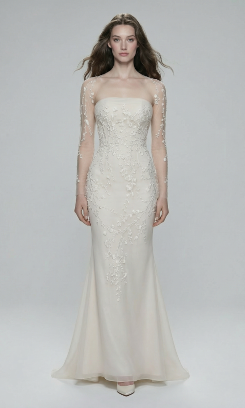 Blossom Illusion Long Sleeve Mermaid Gown