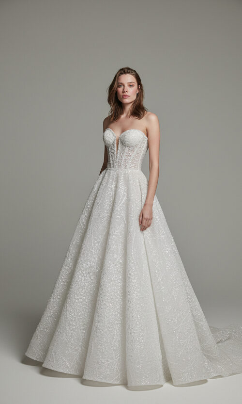 Ethereal Strapless Lace Ball Gown