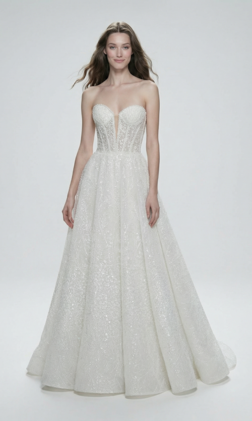 Ethereal Strapless Lace Ball Gown