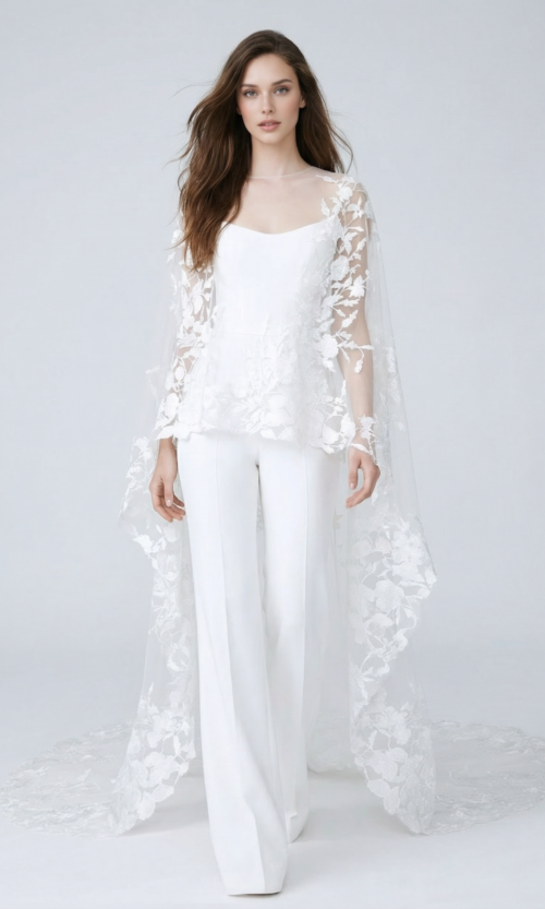 Floral Lace Cape Bridal Jumpsuit