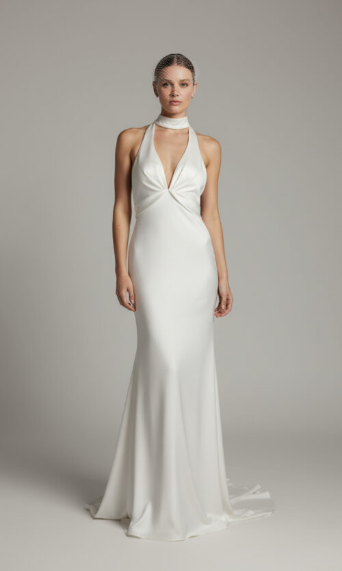 Sculpted Halter Neck Satin Gown