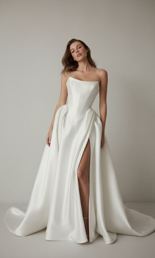 Sculpted Couture Strapless Slit Bridal Dress