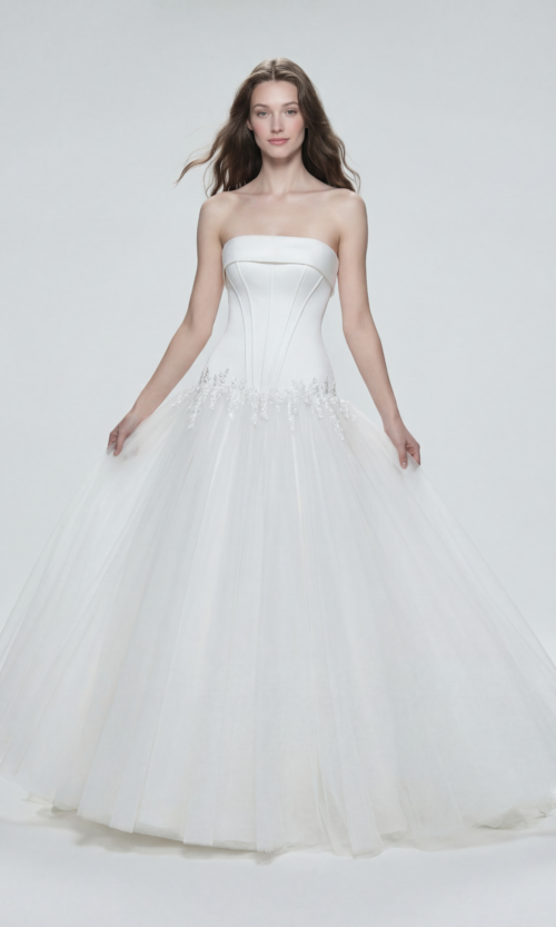 Strapless Corset Tulle Bridal Dress with Floral Details