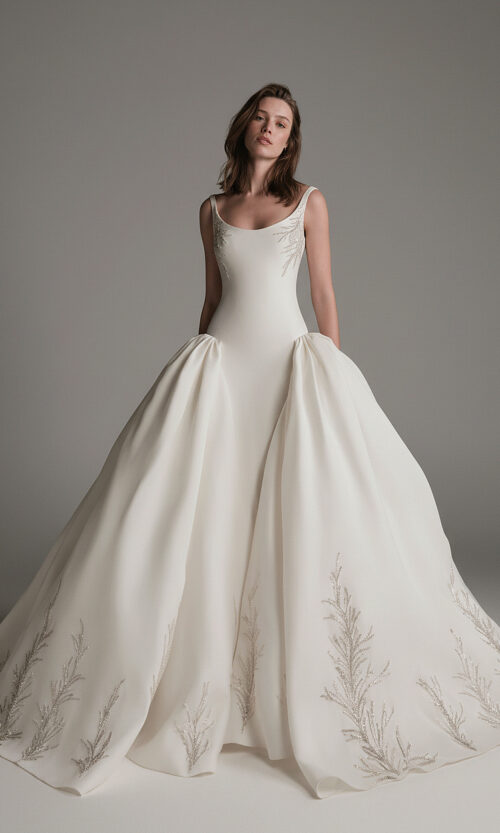 Embroidered Scoop Neck Bridal Dress