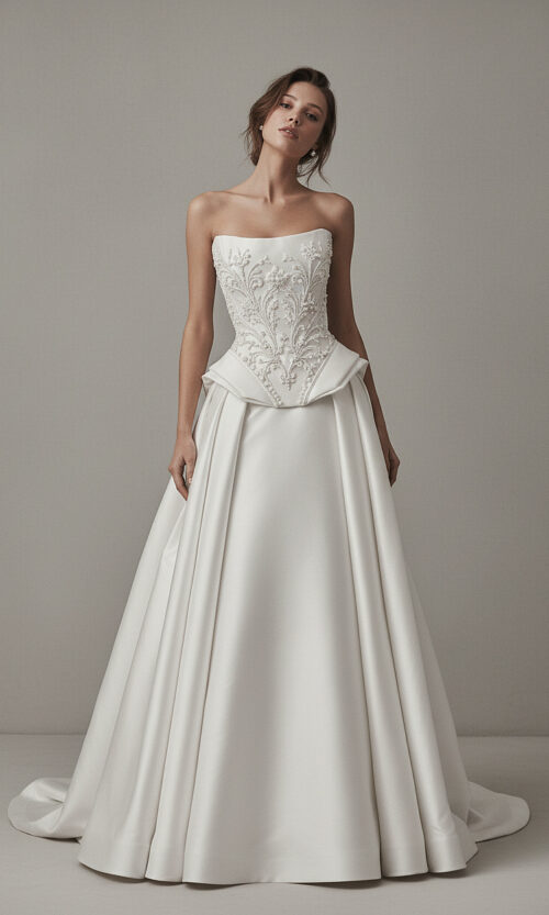 Embroidered Strapless Corset Bridal Dress