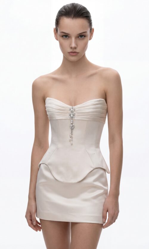 Strapless Corset Mini Dress with Crystal Detail