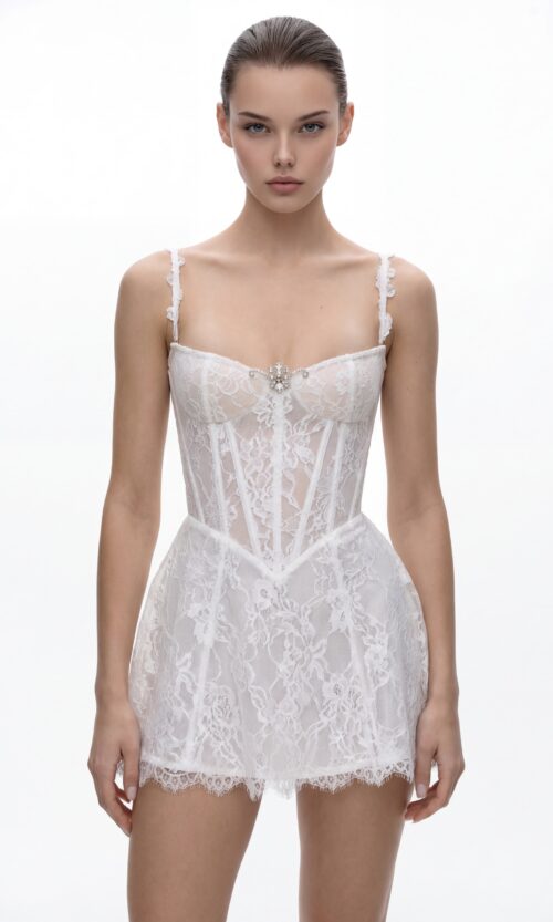 Ivory Lace Corset Mini Dress with Structured Silhouette