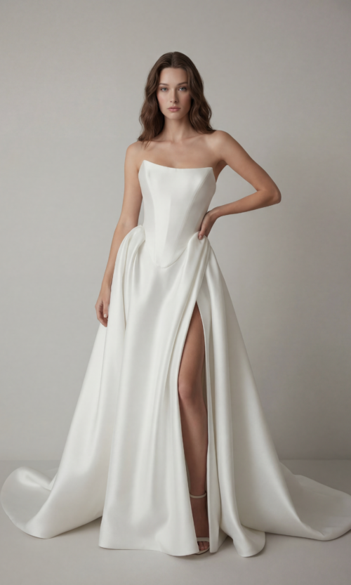 Sculpted Couture Strapless Slit Bridal Dress